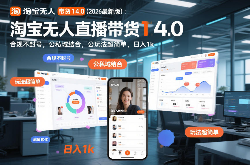 淘宝无人直播带货14.0(2026最新版)：合规不封号，公私域结合，玩法超简单，日入1k+【揭秘】-创富资源云网创