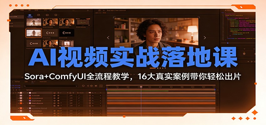 AI视频实战落地课：Sora+ComfyUI全流程教学，16大真实案例带你轻松出片-创富资源云网创