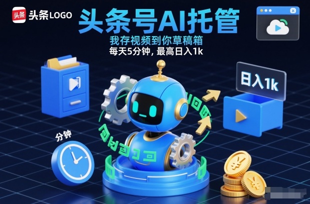 头条号AI托管，我存视频到你草稿箱，每天5分钟，最高日入1k【揭秘】-创富资源云网创