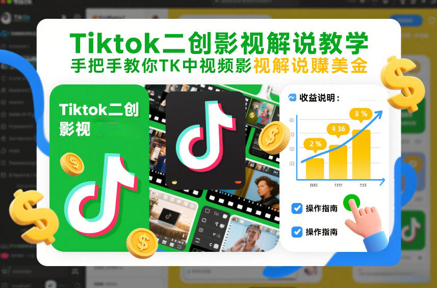 Tiktok二创影视解说教学，手把手教你TK中视频影视解说賺美金(更新26年1月)-创富资源云网创