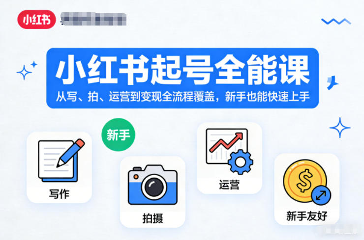 小红书起号全能课，从写、拍、运营到变现全流程覆盖，新手也能快速上手-创富资源云网创