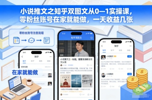 小说推文之知乎双图文从0—1实操课，零粉丝账号在家就能做，一天收益几张-创富资源云网创