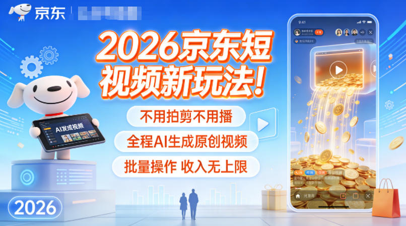 2026京东短视频新玩法！不用拍剪不用播，全程AI生成原创视频，批量操作收入无上限-创富资源云网创