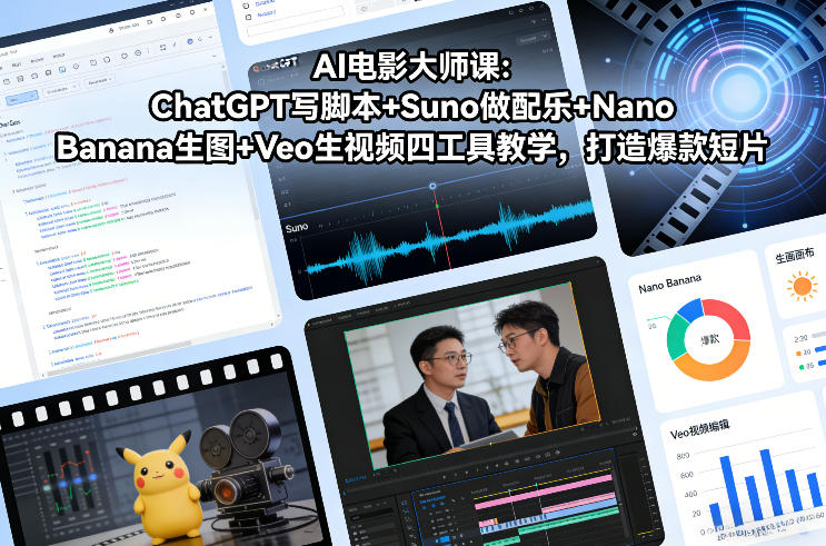 AI电影大师课：ChatGPT写脚本+Suno做配乐+Nano Banana生图+Veo生视频，打造爆款短片-创富资源云网创