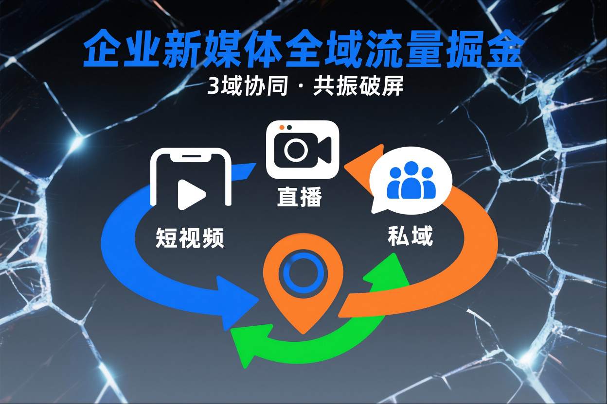 短视频全域商业模式，企业新媒体全域流量掘金，3域协同，共振破屏，短视频-直播-私域-地域-创富资源云网创