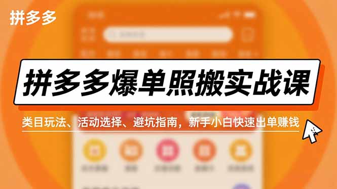 拼多多爆单照搬实战课，类目玩法、活动选择、避坑指南，新手小白快速出单赚钱-创富资源云网创