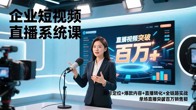 企业短视频直播系统课，账号定位+爆款内容+直播转化+全链路实战，单场直播突破百万销售额-创富资源云网创