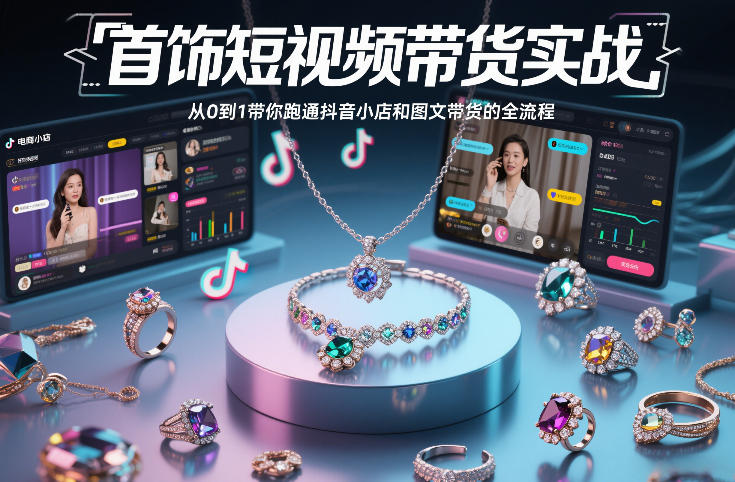 首饰短视频带货实战，从0到1带你跑通抖音小店和图文带货的全流程-创富资源云网创