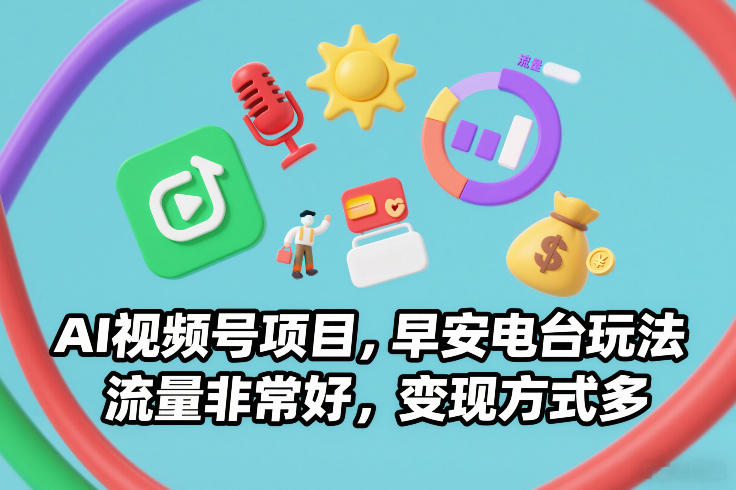 AI视频号项目，早安电台玩法，流量非常好，变现方式多-创富资源云网创