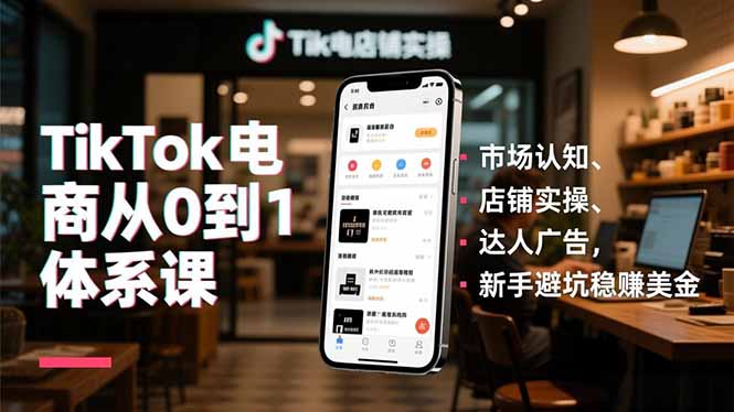 TikTok电商从0到1体系课，市场认知、店铺实操、达人广告，新手避坑稳赚美金-创富资源云网创