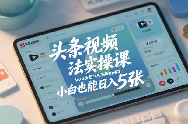 头条视频玩法实操课，从0-1全细节头条所有问题，小白也能日入5张-创富资源云网创