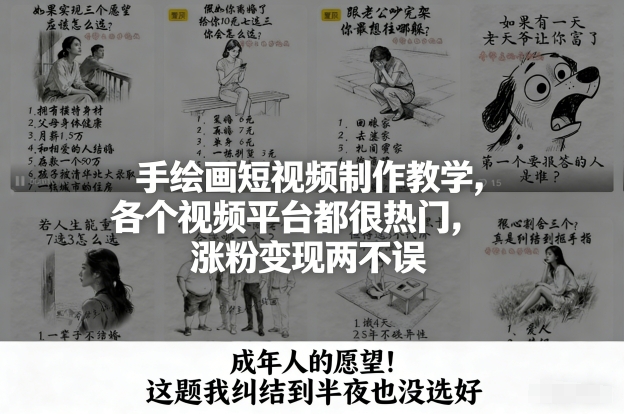 手绘画短视频制作教学，各个视频平台都很热门，涨粉变现两不误-创富资源云网创
