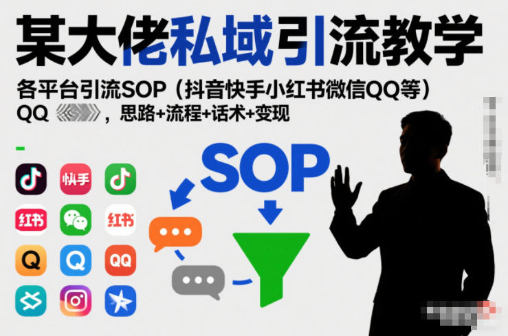 某大佬私域引流教学，各平台引流SOP(抖音快手小红书微信QQ等)，思路+流程+话术+变现-创富资源云网创