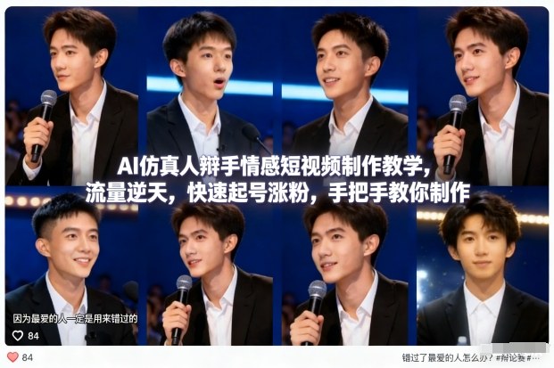 AI仿真人辩手情感短视频制作教学，流量逆天，快速起号涨粉，手把手教你制作-创富资源云网创