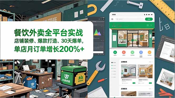 餐饮外卖全平台实战，店铺装修、爆款打造、30天爆单，手把手教学，单店月订单增长200%+-创富资源云网创