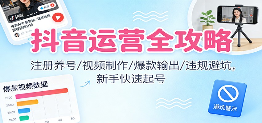 抖音运营全攻略：注册养号/视频制作/爆款输出/违规避坑，新手快速起号-创富资源云网创
