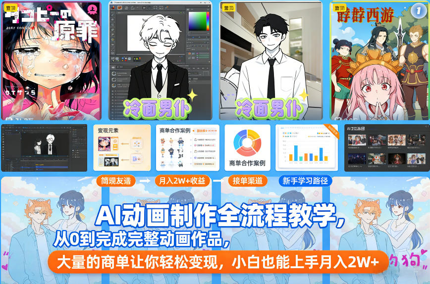 AI动画制作全流程教学，从0到完成完整动画作品，大量的商单让你轻松变现，小白也能上手月入2W+-创富资源云网创