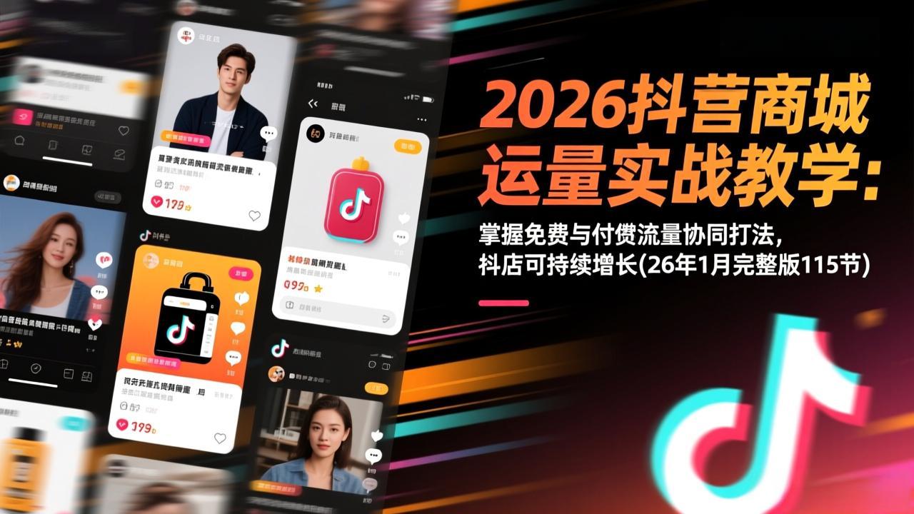 2026抖音商城运营实战教学：掌握免费与付费流量协同打法，抖店可持续增长(26年1月完整版115节-创富资源云网创