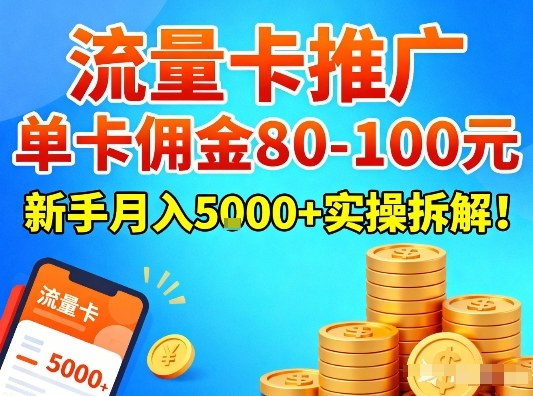 流量卡推广，单卡佣金80-100，新手月入5k+实操拆解！-创富资源云网创