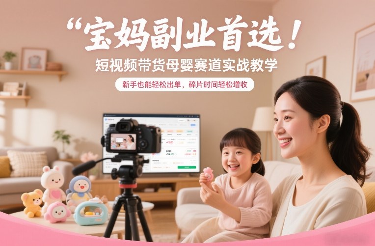 宝妈副业首选！短视频带货母婴赛道实战教学，新手也能轻松出单，碎片时间轻松增收-创富资源云网创