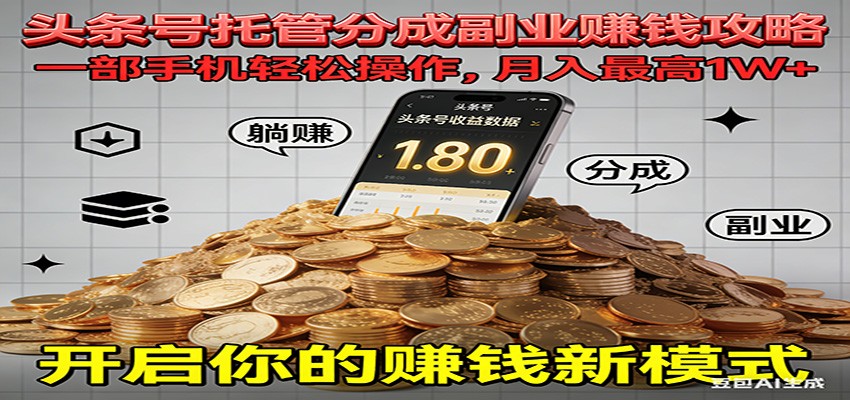 全程托管今日头条，一部手机就可以开干，最高躺赚1W+-创富资源云网创