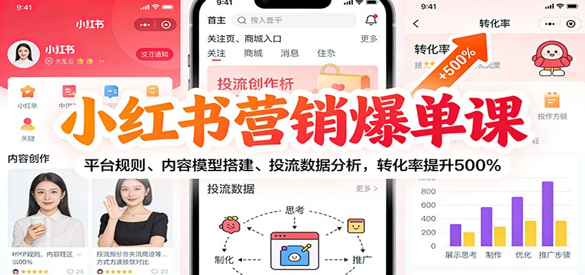 小红书营销爆单课：平台规则、内容模型搭建、投流数据分析，转化率提升500%-创富资源云网创