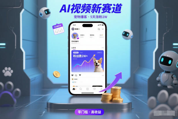 AI视频新赛道，宠物播客仅注册5天涨粉2W，收益非常可观-创富资源云网创