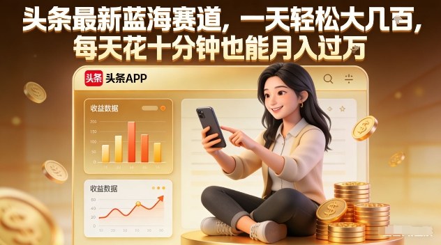 头条最新蓝海赛道，一天轻松大几张，每天花十分钟也能月入过1W【揭秘】-创富资源云网创