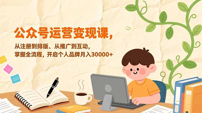 公众号运营变现课，从注册到排版、从推广到互动，掌握全流程，开启个人品牌月入30000+-创富资源云网创