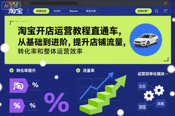 淘宝开店运营教程直通车，从基础到进阶，提升店铺流量，转化率和整体运营效率(更新26年1月)-创富资源云网创