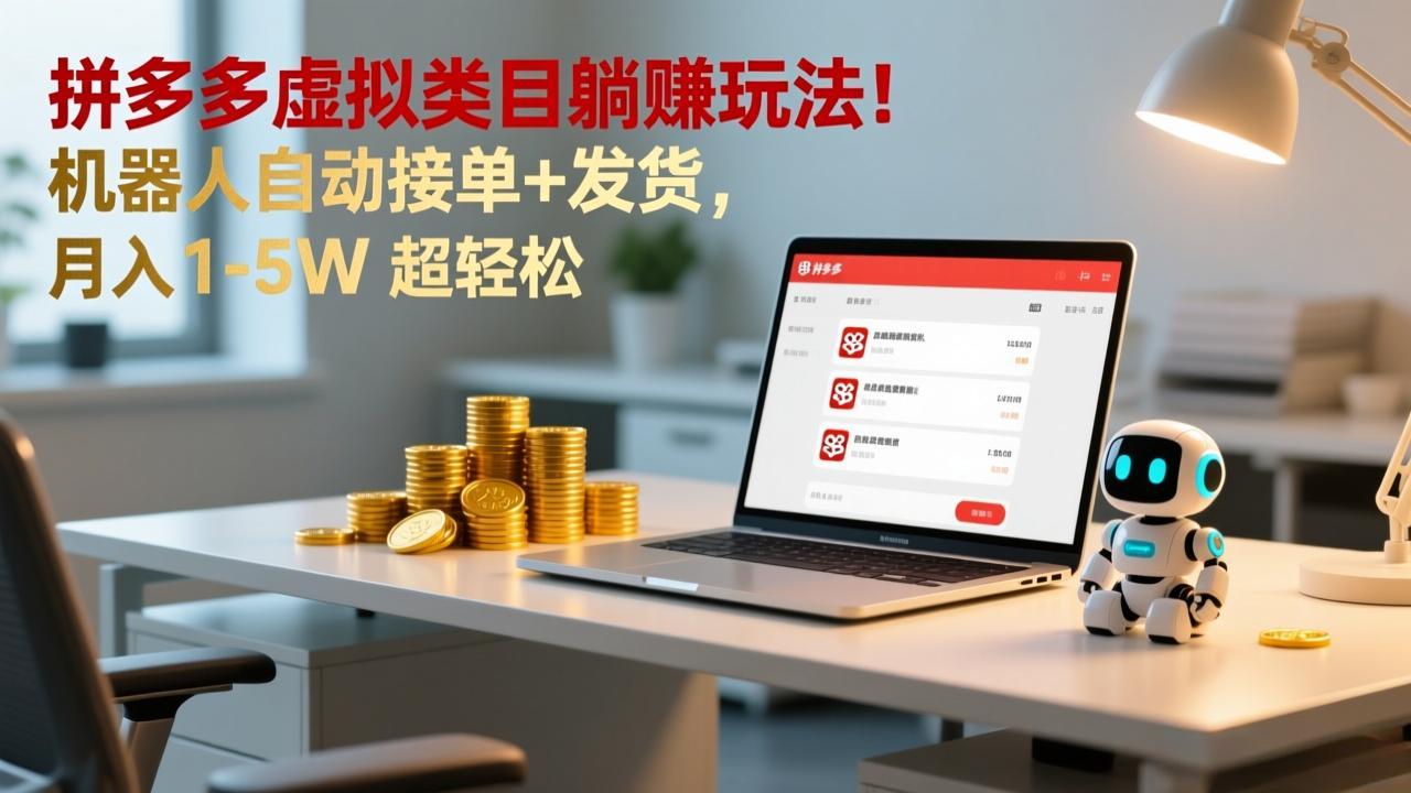 多多虚拟类目躺赚玩法！机器人自动接单+发货，月入 1-5W 超轻松-创富资源云网创