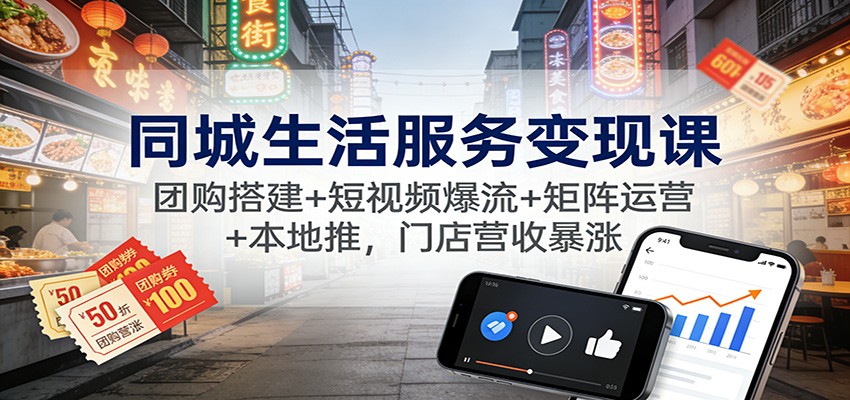 同城生活服务变现课：团购搭建+短视频爆流+矩阵运营+本地推，门店营收暴涨-创富资源云网创