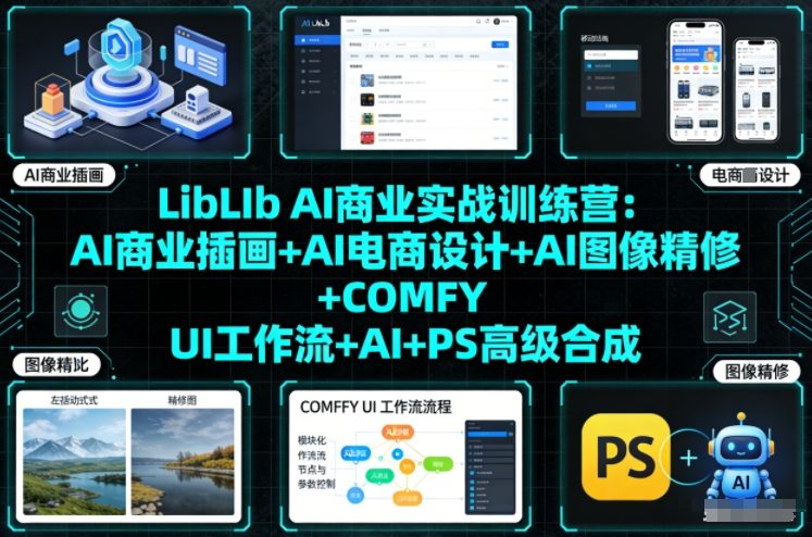 LibLIb AI商业实战训练营：AI商业插画+AI电商设计+AI图像精修+COMFY UI工作流+AI+PS高级合成-创富资源云网创