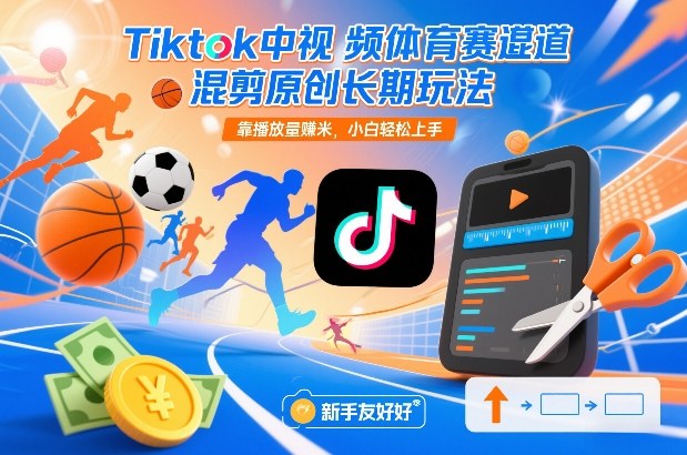 Tiktok中视频体育赛道混剪原创长期玩法，靠播放量賺米，小白轻松上手-创富资源云网创
