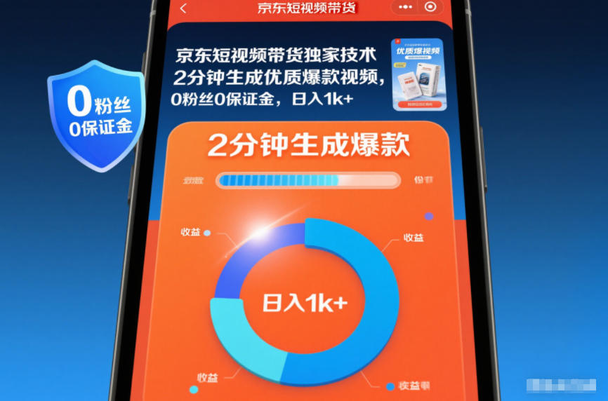 京东短视频带货独家技术，2分钟生成一条优质爆款视频，0粉丝0保证金，日入1k+【揭秘】-创富资源云网创