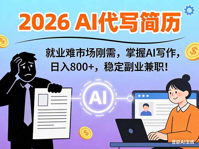 AI代写简历，超暴利，用万能模板月入1-3万实战教程，2026年市场刚需！-创富资源云网创