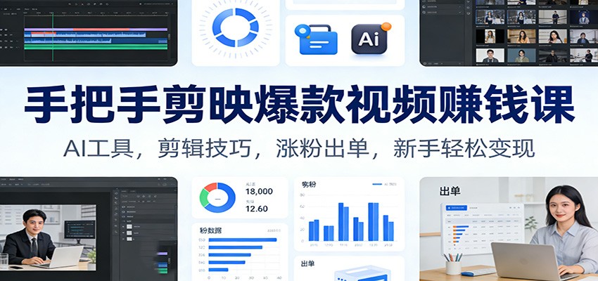 手把手剪映爆款视频赚钱课：AI工具，剪辑技巧，涨粉出单，新手轻松变现-创富资源云网创