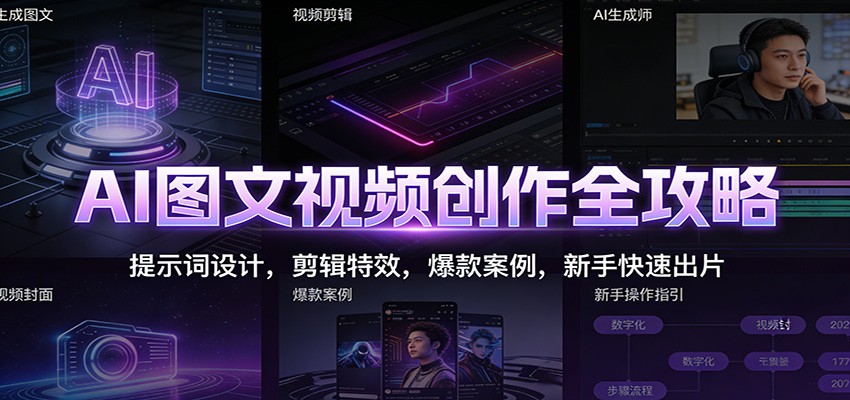 AI图文视频创作全攻略：提示词设计，剪辑特效，爆款案例，新手快速出片-创富资源云网创
