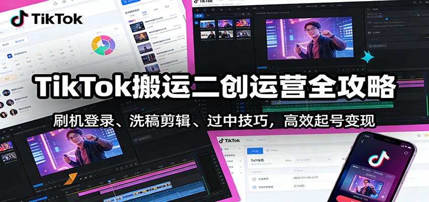 TikTok搬运二创运营全攻略：刷机登录、洗稿剪辑 、过中技巧，高效起号变现-创富资源云网创