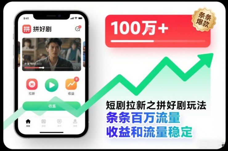 短剧拉新之拼好剧玩法，条条百万流量，收益和流量稳定-创富资源云网创