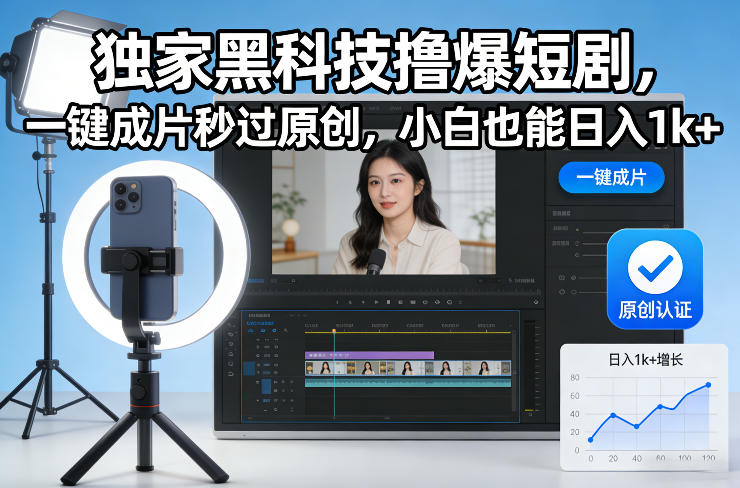 独家黑科技撸爆短剧，一键成片秒过原创，小白也能日入1k+【揭秘】-创富资源云网创