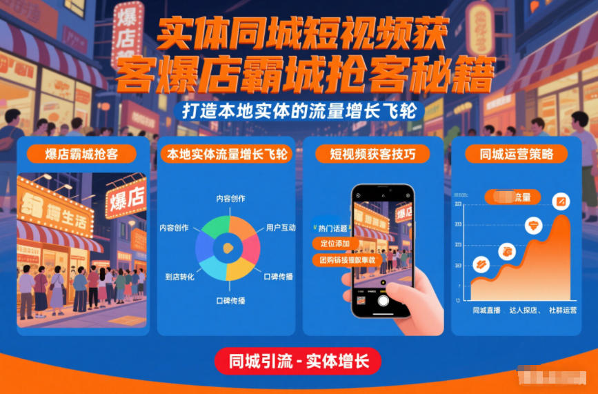 实体同城短视频获客爆店霸城抢客秘籍，打造本地实体的流量增长飞轮-创富资源云网创