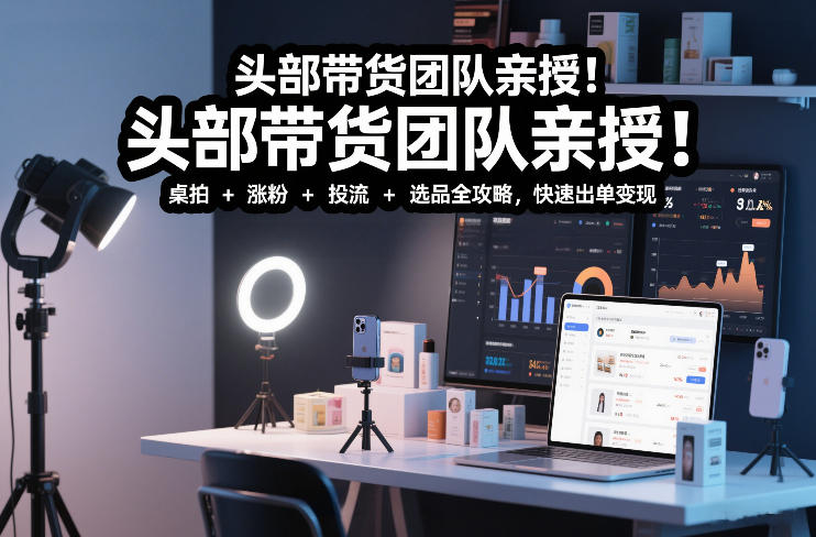 头部带货团队亲授！专业短视频实拍带货课：桌拍+涨粉+投流+选品全攻略，快速出单变现，月入2w+-创富资源云网创
