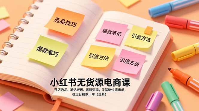 小红书无货源电商课，开店选品、笔记搬运、运营变现，零基础快速出单，稳定日销数十单(更新-创富资源云网创