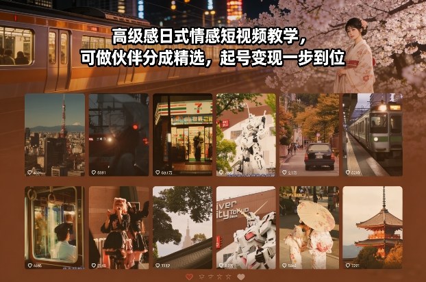 高级感日式情感短视频教学，可做伙伴分成精选，起号变现一步到位-创富资源云网创