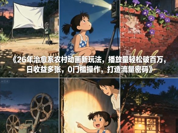 26年治愈系农村动画新玩法，播放量轻松破百万，日收益多张，0门槛操作，打造流量密码-创富资源云网创